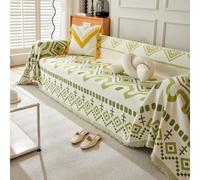 VanderHOME Housse de canapé Douce et Lavable en Machine Grand Plaid et Couvre-lit en Chenille, Protege Canape, Jete de canape avec Franges Délicates Housse Protection canapé 180 * 340cm-Vert