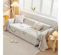 VanderHOME Housse de canapé en Chenille, Multifonctionnel Jete de Canape, Couverture de Canapé Décorative Universelle à Pompons,Plaid Canape Plaid pour Canapé 180 * 230cm Gris Clair