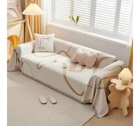 VanderHOME Housse de canapé en Chenille, Multifonctionnel Jete de Canape, Couverture de Canapé Décorative Universelle à Pompons,Plaid Canape Plaid pour Canapé 180 * 280cm Kaki