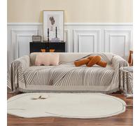 VanderHOME Housse de canapé en Chenille, Multifonctionnel Jete de Canape, Couverture de Canapé Décorative Universelle à Pompons,Plaid Canape Plaid pour Canapé 180 * 180cm Curry