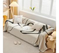 VanderHOME Housse de canapé en Chenille, Multifonctionnel Jete de Canape, Couverture de Canapé Décorative Universelle à Pompons,Plaid Canape Plaid pour Canapé 180 * 300cm Gris foncé
