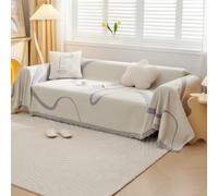 VanderHOME Housse de canapé en Chenille, Multifonctionnel Jete de Canape, Couverture de Canapé Décorative Universelle à Pompons,Plaid Canape Plaid pour Canapé 180 * 380cm Gris Clair