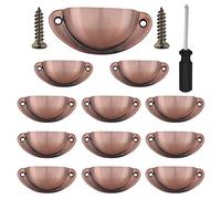 Vandicka Lot de 12 Poignées de Tiroir Vintage, Poignées de Meubles Traditionnelles en Demi Lune, Poignées de Coquille pour Placard, Armoire, Commode, Cuivre, Vis et Tournevis Incluses