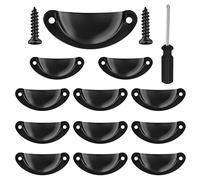 Vandicka Lot de 12 Poignées de Tiroir Vintage Vis Tournevis Incluses | Poignées de Meubles Traditionnelles en Demi Lune, Coquille pour Placard, Armoire, Commode, Noir