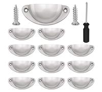 Vandicka Lot de 12 Poignées de Tiroir Vintage Vis Tournevis Incluses | Poignées de Meubles Traditionnelles en Demi Lune, Coquille pour Placard, Armoire, Commode, Argent