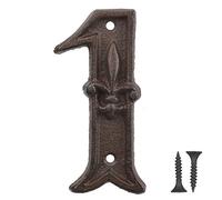 Vandicka Numéro de Maison en Métal 1, Numéro de Porte, Numéro D'adresse, Numéro de Boîte aux Lettres - Style Vintage, Rustique Marron Vieilli Finition avec Fleur de Lis Gaufrée, Hauteur 114 mm