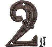 Vandicka Numéro de Maison en Métal 2, Numéro de Porte, Numéro D'adresse, Numéro de Boîte aux Lettres - Style Vintage, Rustique Marron Vieilli Finition avec Fleur de Lis Gaufrée, Hauteur 110 mm