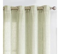 Vangao Lot de 2 Rideaux de fenêtre en Lin mélangé à Rayures coutil filtrant la lumière - Rideaux de fenêtre à Rayures Vertes et Fines imprimées sur Beige - 243,8 cm de Long - pour Salon, Chambre à