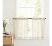 Vangao Rideau Cuisine Beige pour Fenetre Salon Chambre, 65L x 60H cm 2 Pièces, Dentelle Petit Enfant Rideau sous evier Court Boheme Ruflette pour Placard Intérieur Dressing Moderne, Polyester et Lin