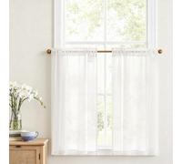 Vangao Rideau Cuisine Blanc pour Fenetre Salon Chambre, 65L x 90H cm 2 Pièces, Dentelle Petit Enfant Rideau sous evier Court Boheme Ruflette pour Placard Intérieur Dressing Moderne, Polyester et Lin