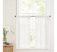 Vangao Rideau Cuisine Blanc pour Fenetre Salon Chambre, 90L x 90H cm 2 Pièces, Dentelle Petit Enfant Rideau sous evier Court Boheme Ruflette pour Placard Intérieur Dressing Moderne, Polyester et Lin