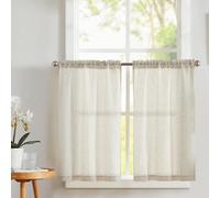 Vangao Rideau Cuisine en Lin Translucide Rideaux Courts à Passe Tringle Petit Rideau Nature Intérieur Moderne pour Salon Placard Chambre Fenêtre Décoration 2 Pièces 65x75cm