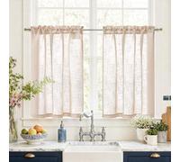 Vangao Rideau Cuisine Voilage Beige Salon Chambre Fenetre Placard 65L x 90H cm 2 Pièces Rideau sous evier court Petit Passe Tringle Moderne Interieur Tamisant Polyester Rideaux brise-bise Voile Boheme