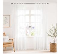 Vangao Rideau Voilage Blanc Salon Chambre 140x260 cm Lot de 2 avec Passants | Boheme Rideau Moustiquaire 260 cm Hauteur Court pour Fenetre Enfant Cuisine Enfant Interieur Voile Moderne Transparent