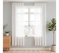 Vangao Rideau Voilage Moustiquaire Salon Chambre 140Lx200Hcm Lot de 2 Blanc | Uni Rideaux Moustiquaire pour Rail Ruflette Fenetre Enfant Adulte Boheme Voile Interieur Moderne, 200cm Hauteur