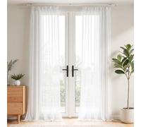 Vangao Rideau Voilage Moustiquaire Salon Chambre 140Lx260Hcm Lot de 2 Blanc | Uni Rideaux Moustiquaire pour Rail Ruflette Fenetre Enfant Adulte Boheme Voile Interieur Moderne, 260cm Hauteur