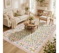 Vangao Tapis Salon Chambre Enfant Fille Vintage 160x220 cm Fleur Rose | Tapis oriental doux pour salon, chambre d'enfant, chambre à coucher, balcon, cuisine, rose clair et blanc crème