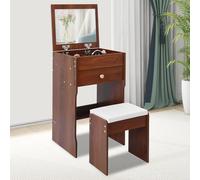 Vani Set de maquillage en noyer noir avec miroir 40 x 37,5 x 72 cm Table cosmétique avec pieds et tabouret Petit bureau de maquillage pour chambre à coucher Supporte jusqu'à 90 kg