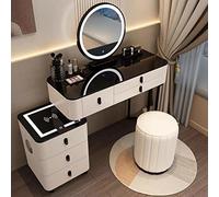 Vani Set de maquillage moderne avec tabouret rembourré miroir et 2 ports Blanc 100 cm - Fourrure parfaite pour les espaces glamour