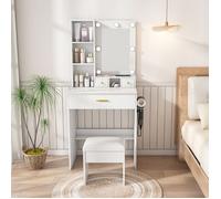 Vanité, Coiffeuse 60 cm avec éclairage LED ajustable, Set avec tiroirs et tablette, tabouret rembourré fourni