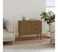 Vanitopaz Armoire console marron miel en pin massif 90 x 40 x 78 cm avec 4 tiroirs d'espace de rangement peu encombrant pour salon, couloir, couloir, surface de rangement pour la décoration et l'ordre
