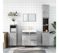Vanitopaz Armoire de salle de bain gris béton 65 x 33 x 60 cm en bois avec 1 porte, 2 tiroirs, pieds en fer, montage de porte flexible, espace de rangement pour meubles de salle de bain, rangement et