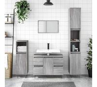 Vanitopaz Armoire de salle de bain gris Sonoma 80 x 33 x 60 cm avec 1 porte, 4 tiroirs et pieds en fer, installation de porte flexible, meuble de salle de bain pour rangement et ordre