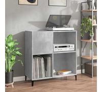 Vanitopaz Armoire en bois gris béton 84,5 x 38 x 89 cm avec pieds en métal, espace de rangement pour disques vinyles, multifonction comme buffet, vitrine ou rangement dans le salon