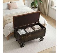 Vanitopaz Banc de rangement en bois massif avec rembourrage en cuir synthétique 80,5 x 41 x 50 cm, banc avec espace de rangement et couvercle, mobile avec roues, pour couloir, chambre à coucher, salon