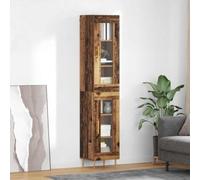 Vanitopaz Buffet haut en bois vieilli avec verre, 2 pièces, moderne avec espace de rangement, porte, étagère, commode pour salon, salle à manger, couloir, rustique, étroit, design vintage