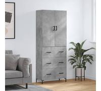 Vanitopaz Buffet haut gris béton en bois 69,5 x 34 x 180 cm Buffet moderne avec beaucoup d'espace de rangement, porte, pieds en métal pour salon, salle à manger, bureau, étroit, vintage, rustique