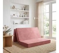 Vanitopaz Canapé-lit pliant 2 en 1 pour invités - 140 x 67 x 45 cm - Velours rose - Canapé et matelas de couchage pliable pour salon et chambre à coucher - Rembourrage en mousse