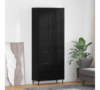 Vanitopaz Ensemble de 2 buffets noirs aspect chêne avec 3 tiroirs, 69,5 x 34 x 180 cm, espace de rangement pour salon, salle à manger, couloir, étagère moderne avec étagère et porte
