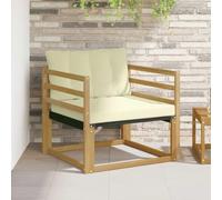 Vanitopaz Ensemble de canapé d'extérieur en bois d'acacia massif et textilène blanc, canapé modulaire résistant aux intempéries avec coussin d'assise et dossier, meuble de salon extensible pour