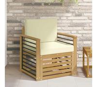 Vanitopaz Ensemble de canapé d'extérieur en polyester blanc en bois d'acacia massif résistant aux intempéries avec coussin d'assise et dossier pour terrasse, balcon, jardin, canapé modulaire