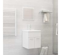 Vanitopaz Ensemble de meubles de salle de bain en bois blanc avec meuble sous lavabo, lavabo encastré en céramique et miroir, espace de rangement pour salle de bain, peu encombrant, design moderne