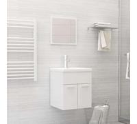 Vanitopaz Ensemble de meubles de salle de bain en bois blanc brillant avec meuble sous lavabo, lavabo encastré en céramique, miroir, espace de rangement et système de vidange pour salle de bain et