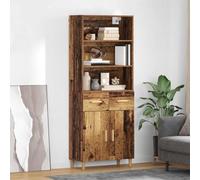 Vanitopaz Highboard Meuble haut en bois vieilli 69,5 x 32,5 x 180 cm avec tiroirs et portes, buffet moderne pour salon, salle à manger, bureau, espace de rangement étroit avec étagère et étagère