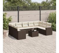 Vanitopaz Lot de 10 canapés de jardin en rotin synthétique marron avec coussins hydrofuges modulables, extensibles, résistants aux intempéries, avec coin et partie centrale, accoudoirs, table, idéal