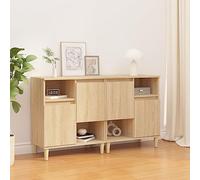 Vanitopaz Lot de 2 buffets en chêne Sonoma avec matériau en bois et pieds en bois d'eucalyptus - 60 x 35 x 70 cm - Commode pour salon, salle à manger, couloir - Peu encombrant et clair