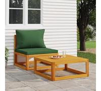 Vanitopaz Lot de 2 canapés de jardin en bois d'acacia massif avec coussin, élément de salon moyen, meubles d'extérieur résistants aux intempéries pour terrasse, balcon, salon avec table basse