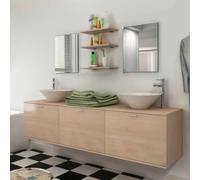 Vanitopaz Lot de 8 meubles de salle de bain beige avec lavabo, armoire murale 180 x 45 x 45 cm, 2 miroirs 50 x 40 cm, 3 étagères, vis de vidange pop-up, espace de rangement pour salle de bain, montage