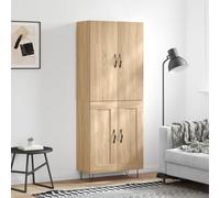 Vanitopaz Meuble haut en bois de chêne Sonoma 69,5 x 34 x 180 cm avec pieds en métal, armoire de rangement avec portes, buffet et commode pour salon, salle à manger, couloir et bureau, design moderne