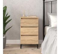 Vanitopaz Table de chevet en chêne Sonoma avec pieds en métal 40 x 35 x 70 cm Table d'appoint avec 3 tiroirs pour chambre à coucher, salon, bureau, espace de rangement et étagère à côté du lit, canapé