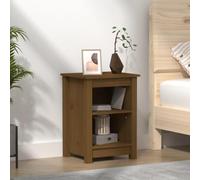 Vanitopaz Table de chevet marron miel en pin massif 40 x 35 x 55 cm avec espace de rangement, 2 compartiments, étagère stable pour chambre à coucher, salon et chambre d'amis, à côté du lit et du