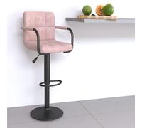 Vanitopaz Tabouret de bar en velours rose avec réglage de la hauteur pivotant et repose-pieds pour cuisine, comptoir, bistro, salon, design moderne, 48 cm de large, 90-111 cm de haut, cadre en acier