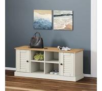 Vanitopaz VIGO Banc à chaussures blanc en pin massif 106 x 35 x 45 cm avec espace de rangement, boutons en métal, design vénitien pour couloir, couloir, garde-robe et rangement peu encombrant