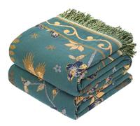 VANJOROY Grande couverture de canapé bohème 100 % coton bio doux double face pour canapé 2 ou 3 places, fauteuil, canapé et couvre-lit - 230 x 250 cm, bleu sarcelle/légèrement vert