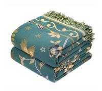VANJOROY Grande couverture de canapé bohème 100 % coton bio doux double face pour canapé 2 ou 3 places, fauteuil, canapé et couvre-lit - 200 x 230 cm, bleu sarcelle/légèrement vert