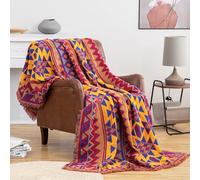 VANJOROY Grande couverture de canapé bohème avec pompons, 100 % coton épais tricoté à la main, réversible, pour fauteuil, canapé et lit (230 x 250 cm)